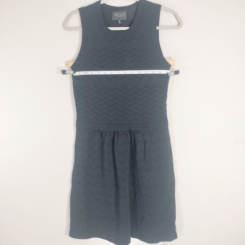 Romeo + Juliet Couture Black Knit Dress; Sleeveless Zig Zag Texture Fit & Flare